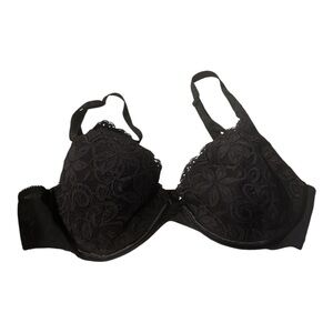Wonderbra Size 36C Style 7263 Black Lace Underwire Push-up Bra Lined Cups